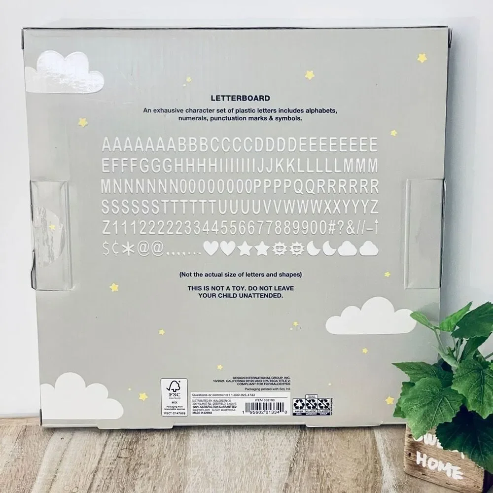 NWT MOON and Stars 1 board & 164 piece letter& shape set changeable Wall Sign
